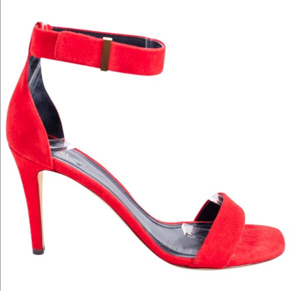 CELINE PARIS Italy Red Suede Gold Stiletto Ankle Strap High Heel Sandals 37 - Picture 13 of 14